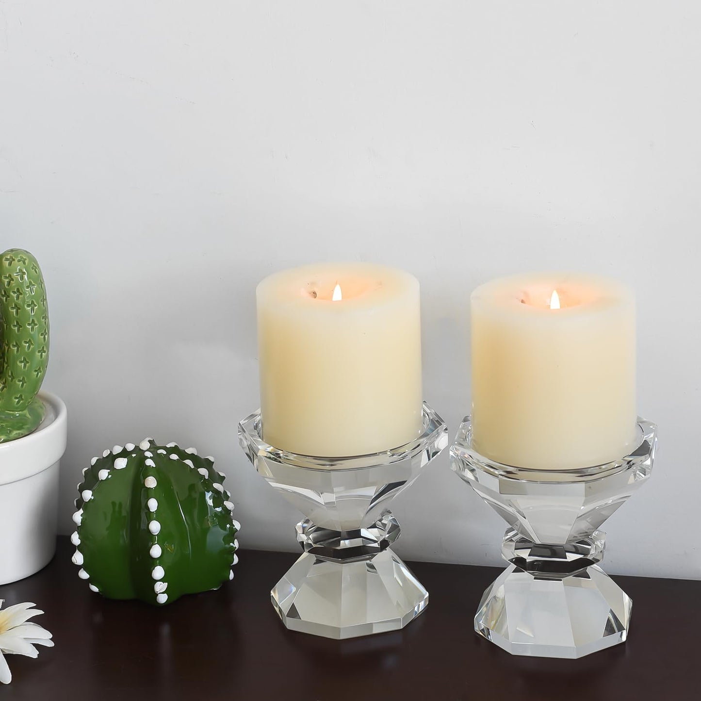Marvala Crystal Candle Holders, Pillar Candlestick Set of 2, Modern Elegant Tall Crystal Candlesticks for Wedding Centerpieces, Christmas, Dining Table, Home, Party Decor