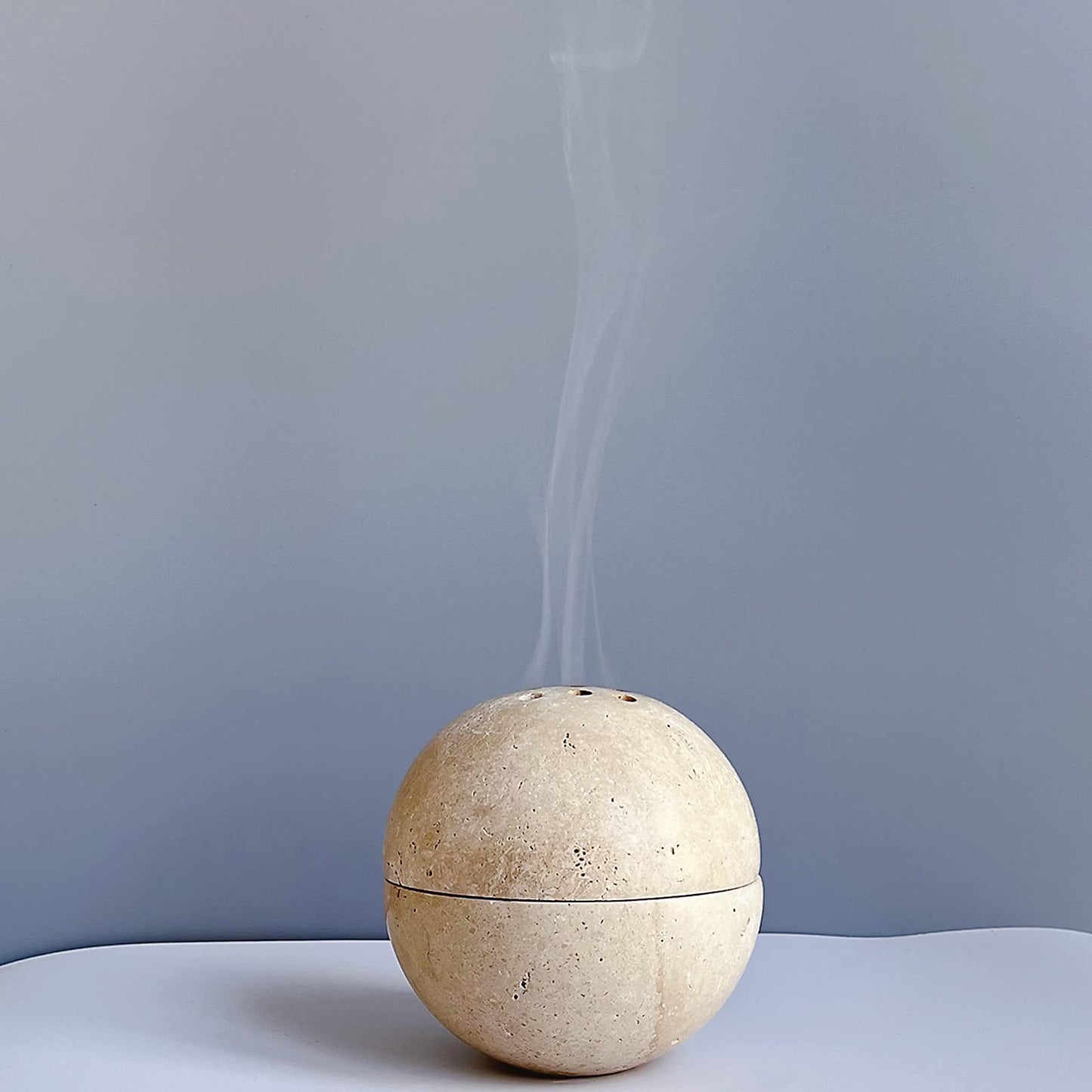 SAIDKOCC 9 Holes Handmade Natural Marble Round Incense Burner Holder for Meditation Decorative Room/Kitchen/Coffee Shop (Beige Travertine Stone)