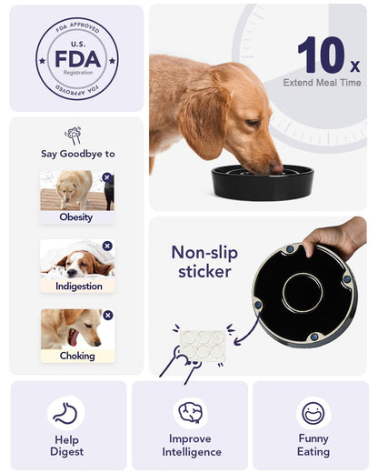 LE TAUCI Ceramic Slow Feeder Dog Bowls Small Breed, 0.6 Cups Dog Food Dish for Fast Eaters, Puzzle Bowl for Small Dogs and Cats,Skull Black