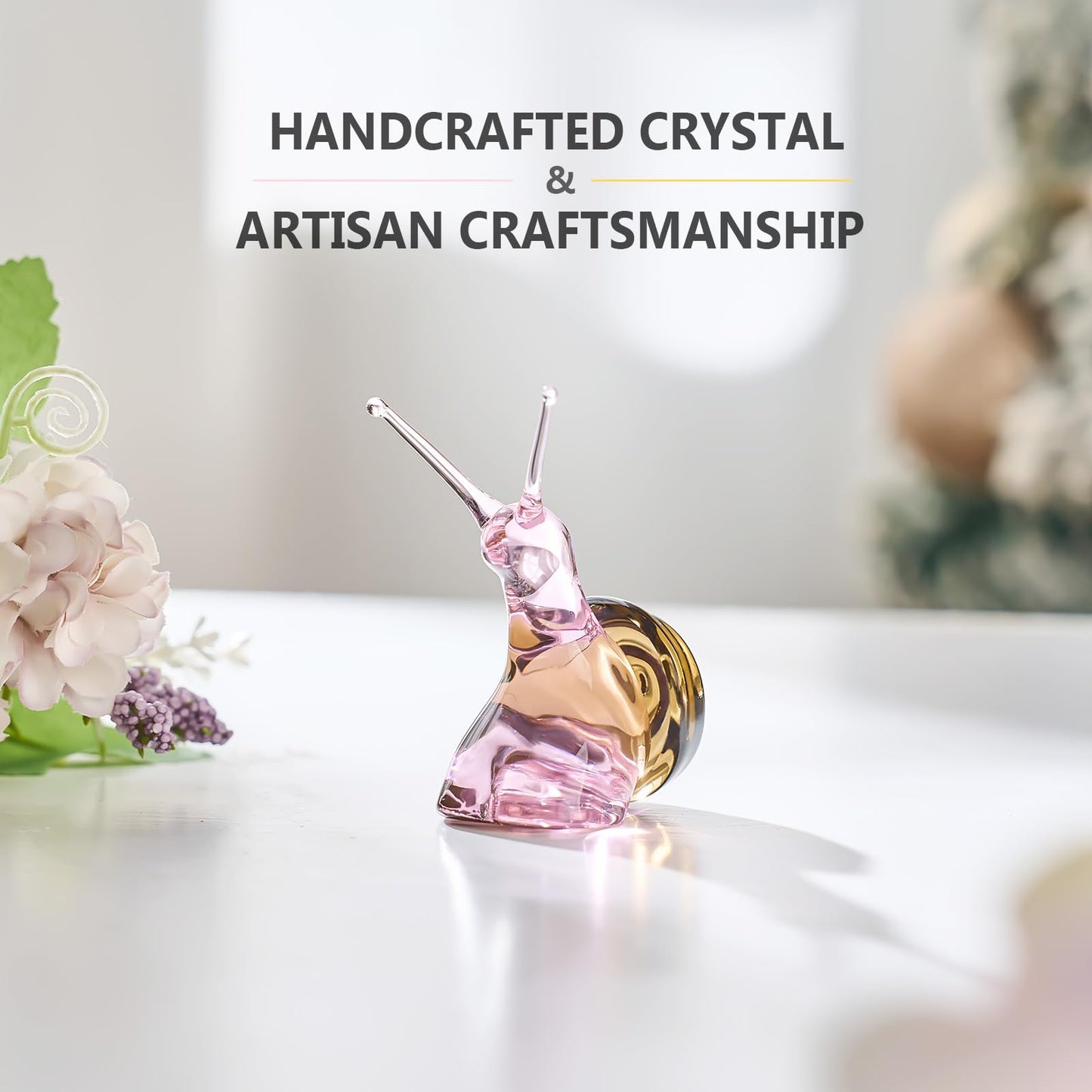 Crystal Snail Ornament, Mini Glass Snail Figurine for Living Room Study Decor, Windowsill Garden Statue, Animal Gift for Kids Friends Grandchildren（Pink）