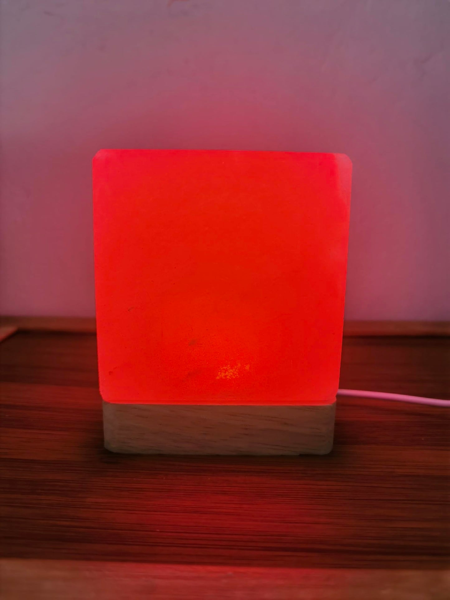 YZYOE USB Colour Gradient Himalayan Salt lamp, Solid Wood Base Atmosphere Decoration Square Salt lamp with Remote Control, Natural Crystal Stone Bedside Night Light, Handmade Crafts.