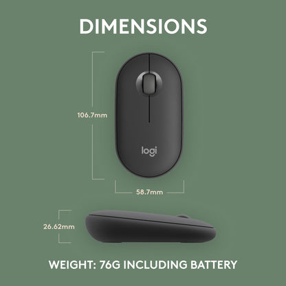 Logitech Pebble Mouse 2 M350s Slim Bluetooth Wireless Mouse, Portable, Lightweight, Customisable Button, Quiet Clicks, Easy-Switch for Windows, macOS, iPadOS, Android, Chrome OS - Graphite