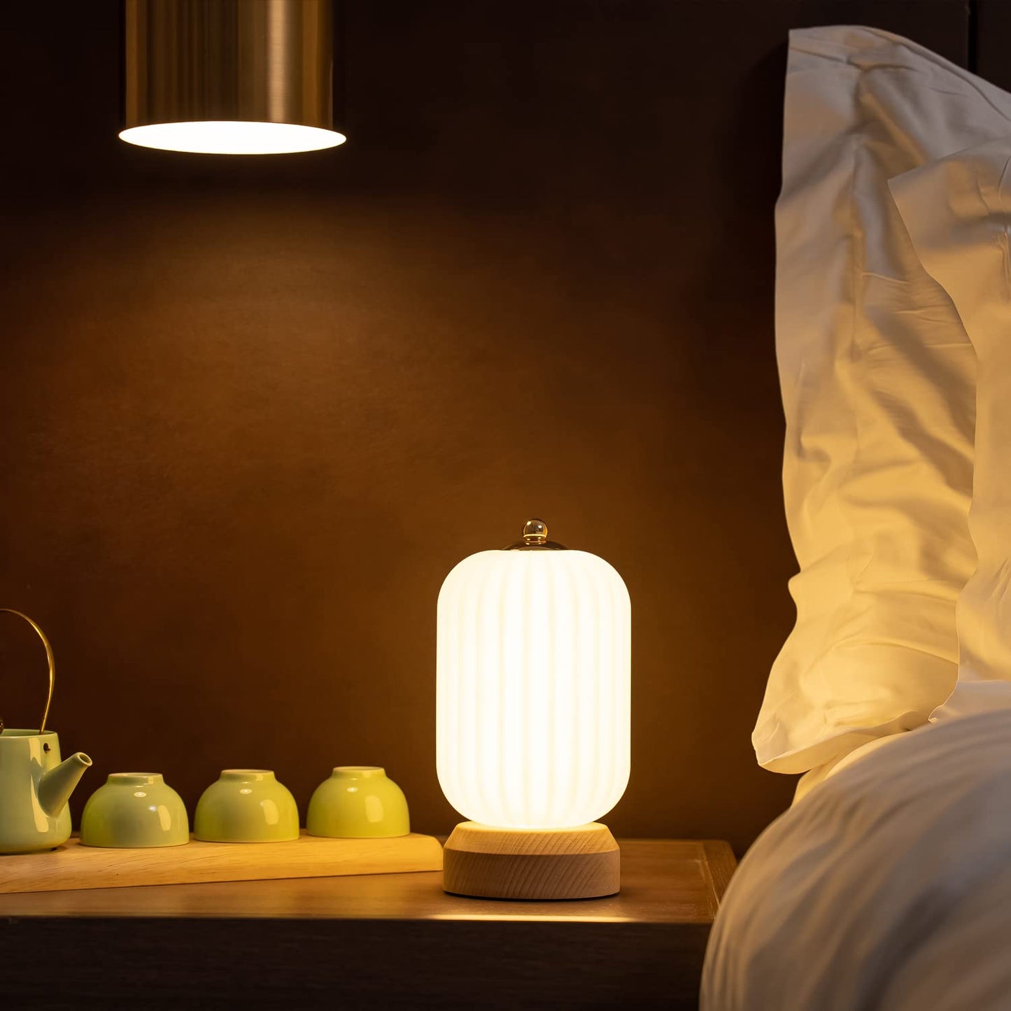 LONRISWAY LED Wood Table Lamp, 3-Color Modern Desk lamp Bedroom Bedside Night Light, Dimmable Led Lighting, Creative Home Decor, Unique House warmging Gift