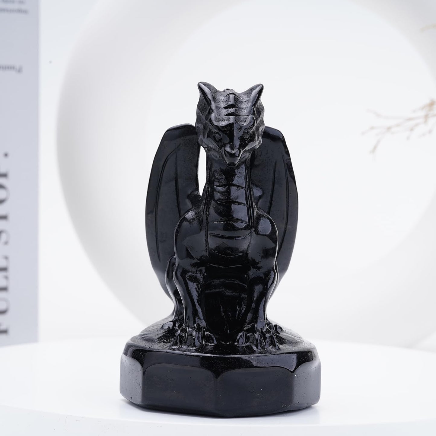 Bmuafry Natural Dragon Crystal Sculptures and Statues Hand Carved Reiki Healing Stone Statue Healing Home Office Art Room Decoration Collectible Ornaments (Obsidian, Flying Dragon)
