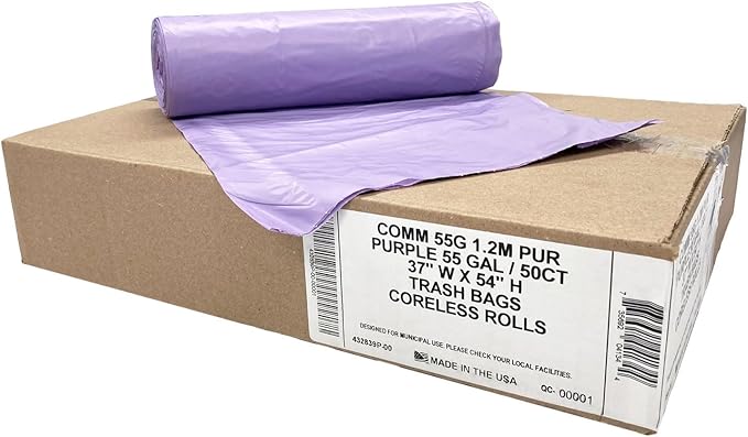 Ultrasac Heavy Duty 55 Gallon Purple Trash Bags