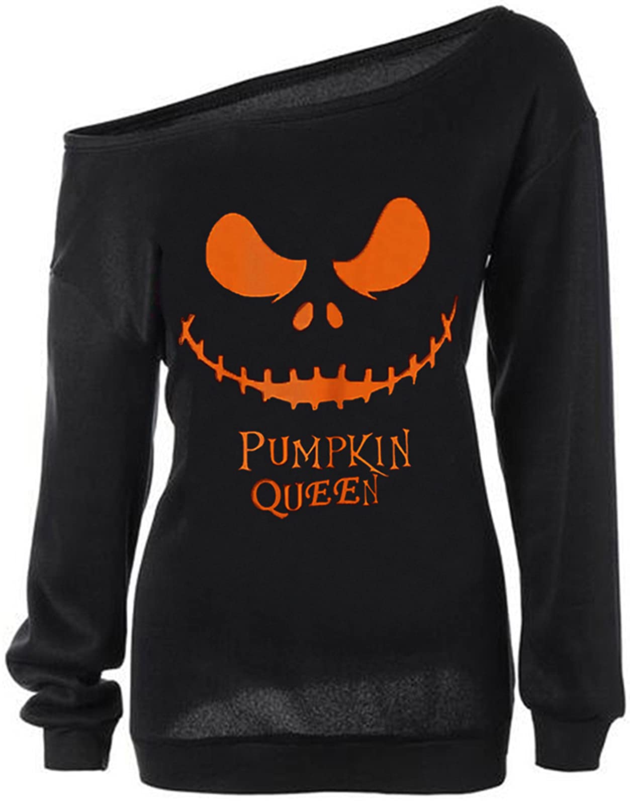 LYXIOF Women Slouchy Shirts Halloween Pumpkin Long Sleeve Sweatshirts Pullover Black XL