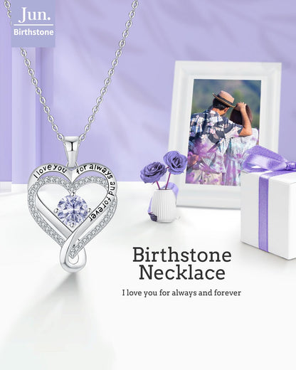 Jewelry for Women Wife Infinity Heart Birthstone I Love You Necklace S925 Anniversary Women Necklaces for Her Wife Birthday Gift Ideas, Birthday Present for Girlfriend Mom Daughter Sterling Silver