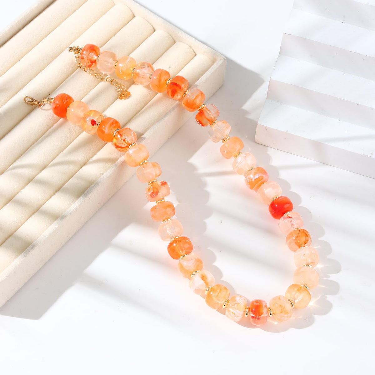 joymiao Beaded Necklaces for Women Chunky Beaded Choker Necklace Colorful Gemstone Resin Pink Bead Boho Rainbow Necklaces Summer Jewelry