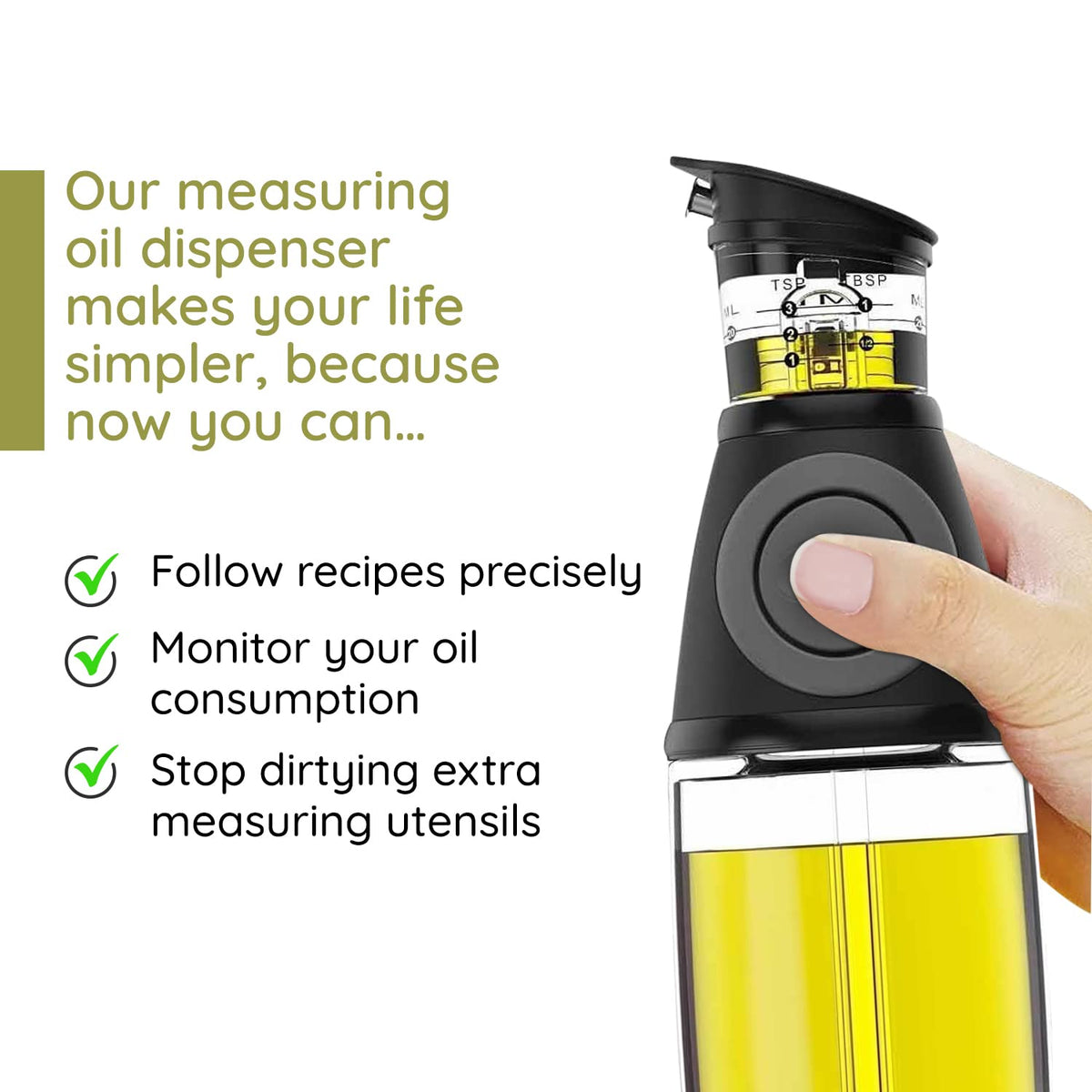 Olive Oil Dispenser Bottle with Pump - Oil Dispenser for Kitchen, Glass Oil and Vinegar Dispenser Set, Measured Cruet for Cooking - Ideal Oil Bottles for Kitchen Gadgets & Gifts, 2 Pack