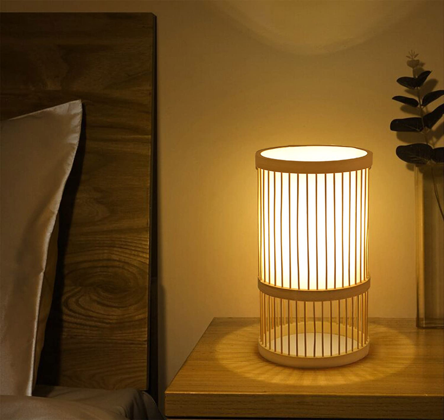 AFORTLO Table Desk Lamp,Bamboo Boho Decorative Nightstand Night Light Japanese Hollow-Out Lamp Home Decor for Bedroom,Living Room,End Table or Office with Bulb
