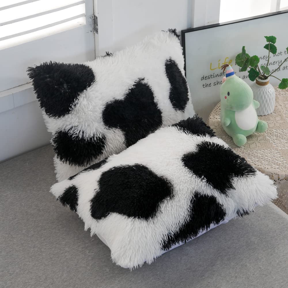 Roscloud Faux Fur Kids Girls Cow Print Comforter Sets Twin/Full - 3PC Bed Set Warm Comfortable Soft Plush Flannel Velvet Fluffy Fuzzy Bedding（Comforter x 1 Pillowcases x 2）