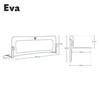 lionelo EVA Bed Rail Guard 150Lx42H cm Foldable 180° with tilt adjustment, Mesh Fabric, SecureBelt Straps Safety Barrier for Toddlers bed with Safe Lock, Storage Pocket, Durable Frame, Easy to Install