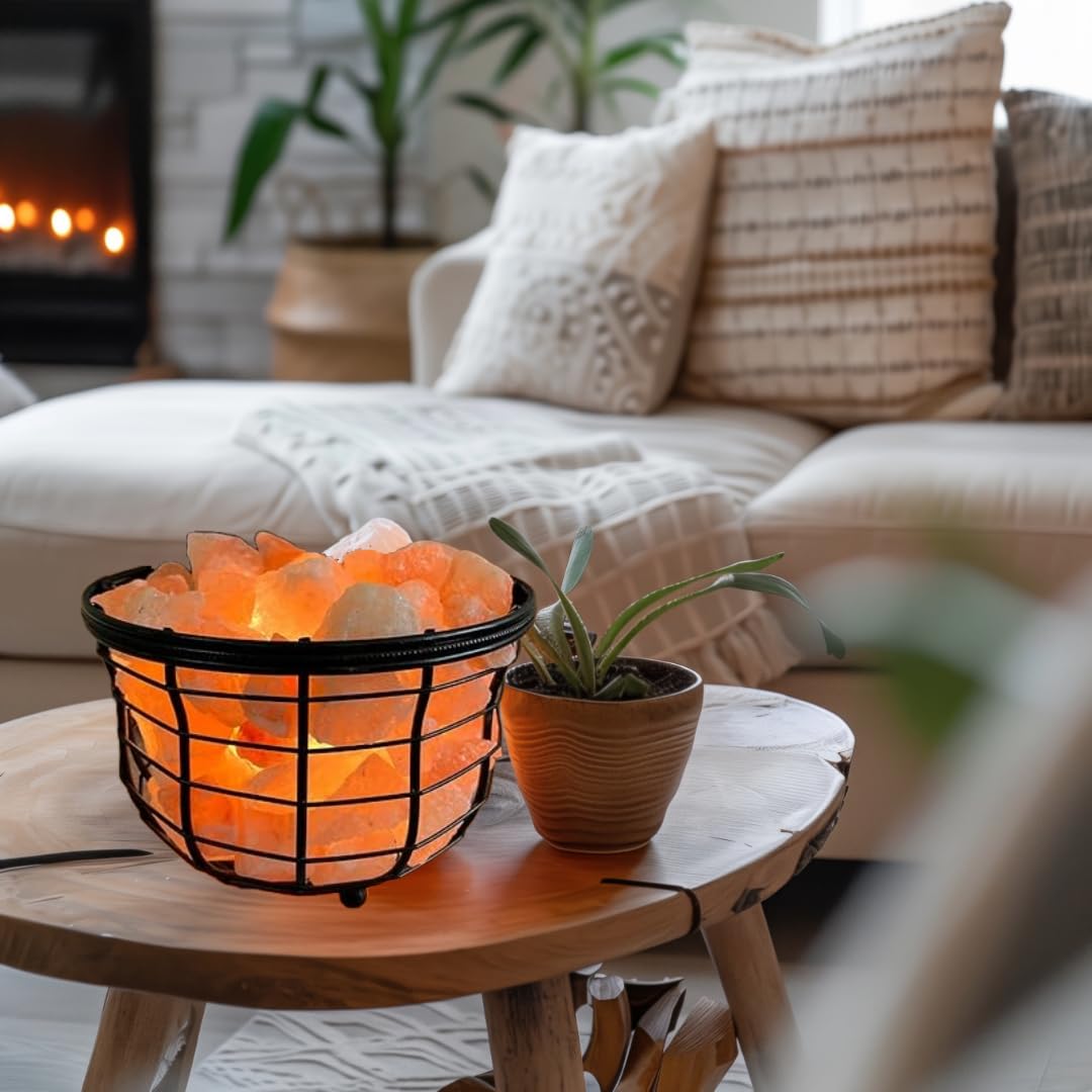 NB Himalayan Pink Salt Metal Lamp with Natural salt chunks comes with dimmer switch and a pair of bulbs (ROUND)