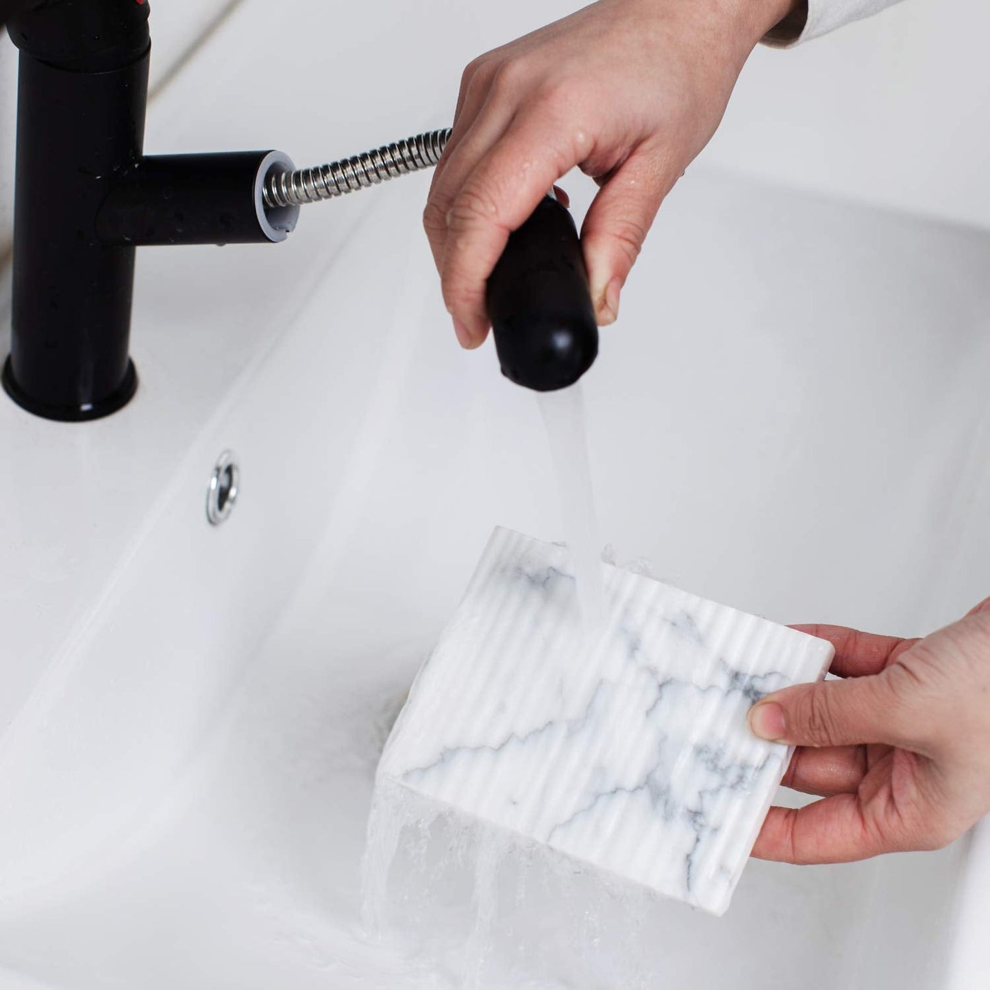 JIMEI White Marble Soap Dish Holder Jewelry Ring Tray Sink Dish Sponge Holder for Bathroom Shower, and Kitchen