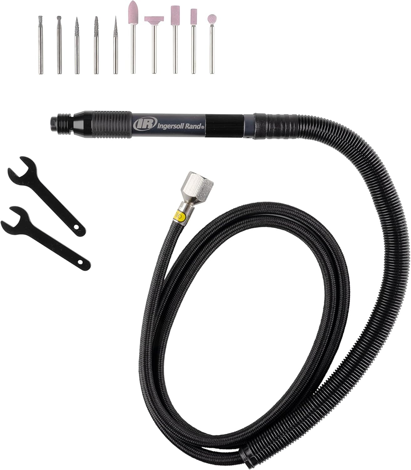 Ingersoll Rand 320PGK - Air Pencil Grinder Kit, 1/8" Collet, Burr, 60,000 RPM, Inline, Rear Exhaust, includes 5 Mounted Points & 5 Carbide Burrs