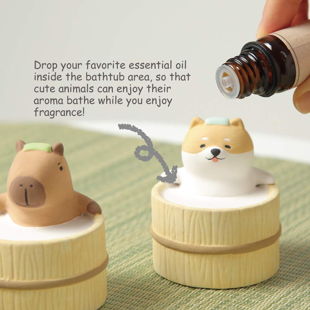 Aroma Ceramic Stone Diffuser [Japan Import] Aromatherapy Essential Oil Diffuser, Non Electric, Passive, Unique, Cute, Animal, Design for Women, Men, and Gifts (Bathing Capybara)