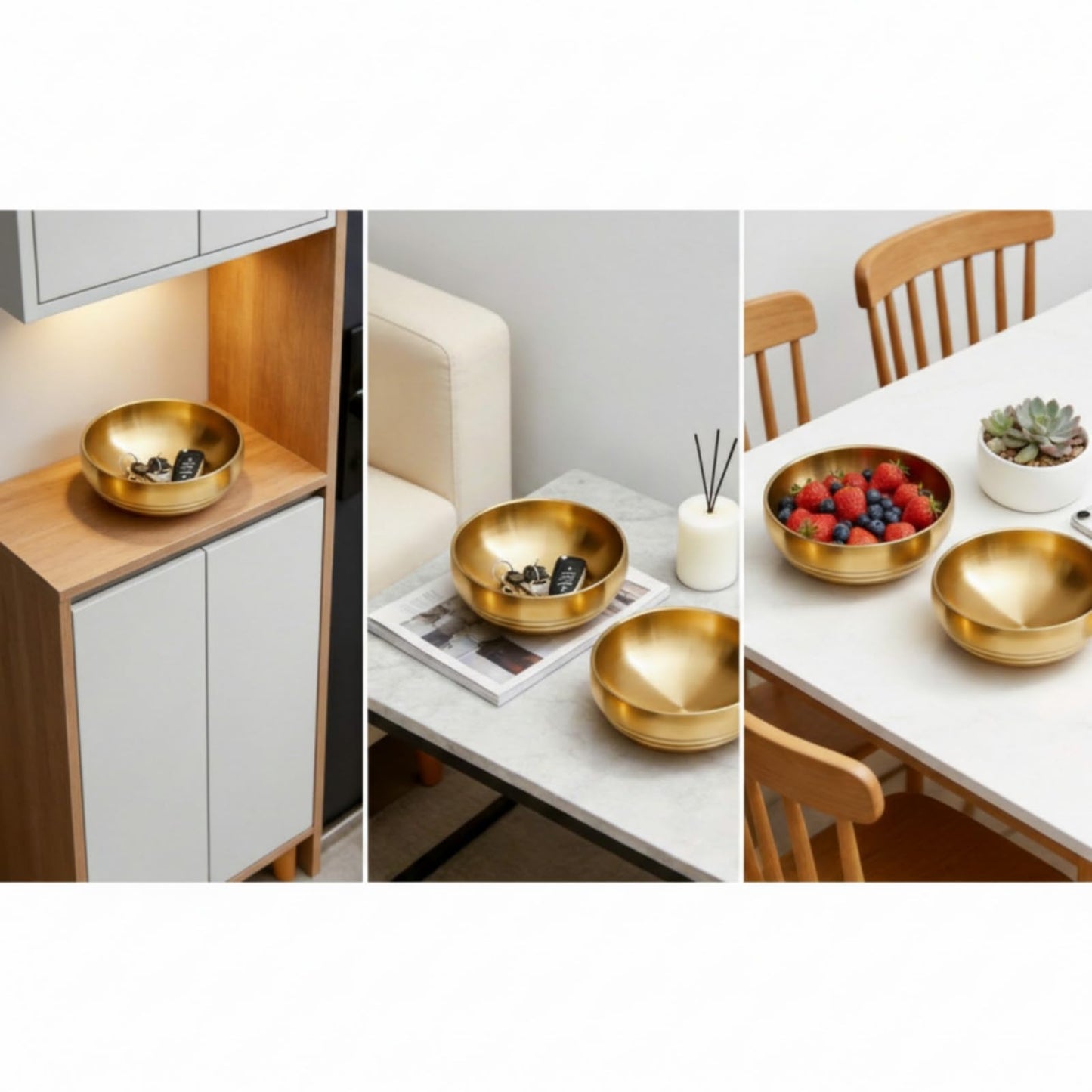 Teenyyou 2 Pcs 7.4 Inch Key Bowl Gold Large Decorative Bowl, Gold Fruit Dish for Entryway Table Key Holder Coffee Tables Centerpiece of Kitchen Counter and Home Decoration Gift