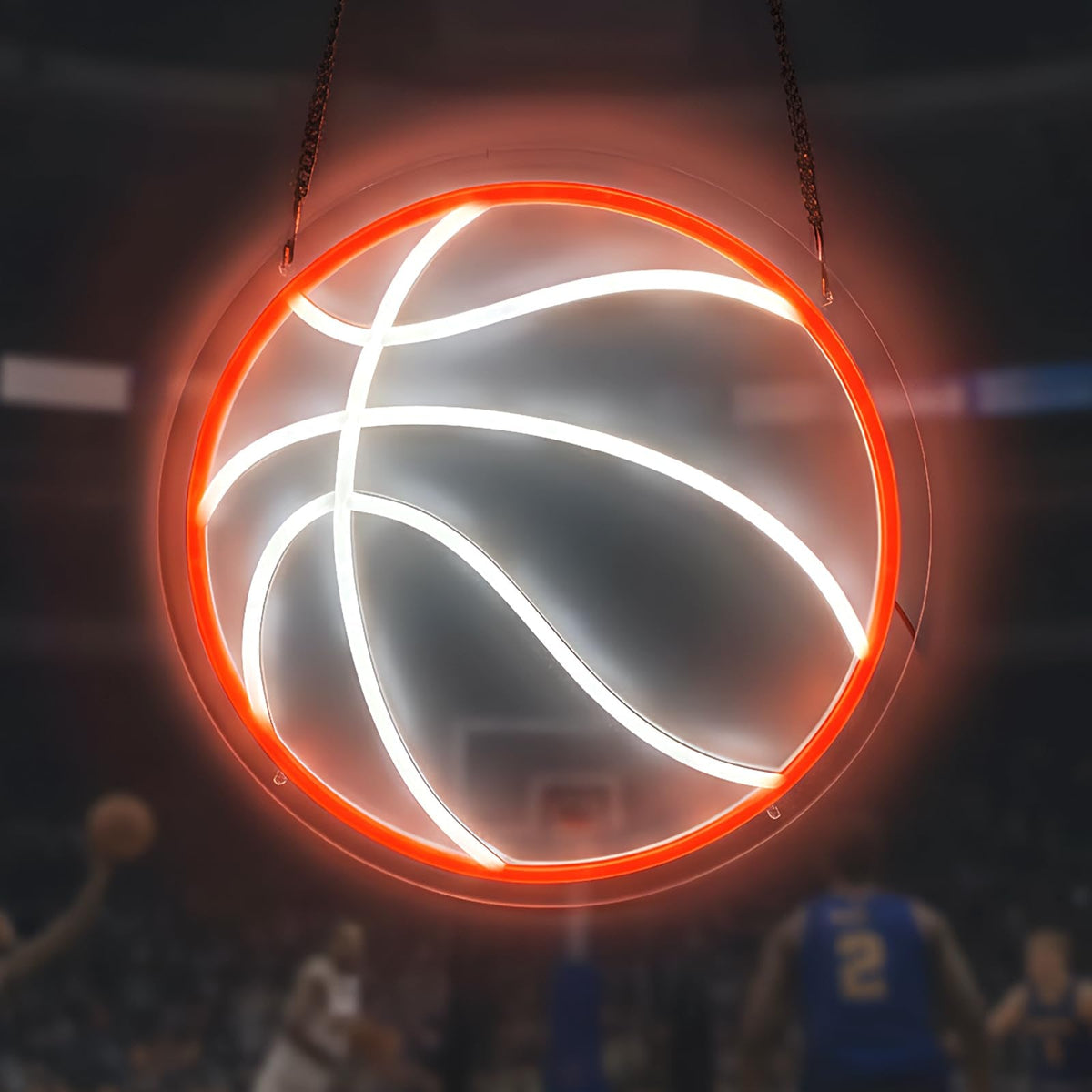 Basketball Neon Sign for Wall Decor, Dimmable LED Light for Bedroom Sports Room Decor, Basketball Gifts for Boys 8-12, 12.6 x 12.6 Inches
