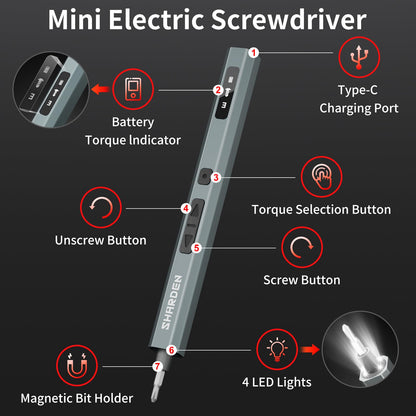 SHARDEN 29 IN 1 Upgraded MIni Electric Screwdriver, 24 S2 Preicison Bits, 5-gear Torque Adjustment, with screen, Power Screwdriver Repair Tool Kit for PC, Electronic. Tech