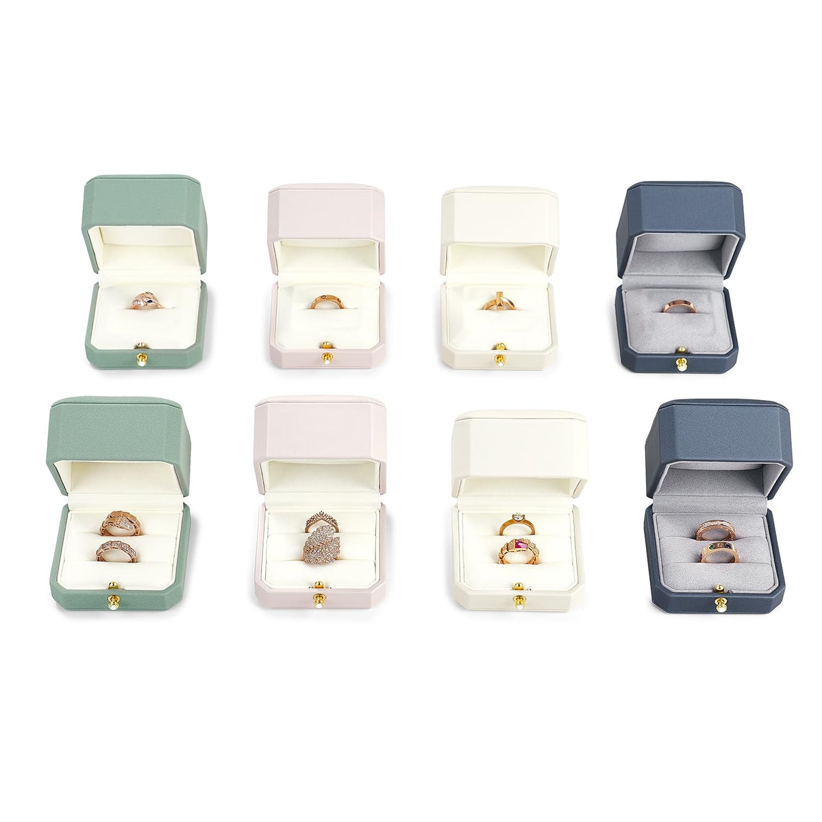 Oirlv Premium Leather Double Ring Box for Wedding Ceremony Engagement Couple Rings Holder Jewelry Gift Box(Blue,Double)