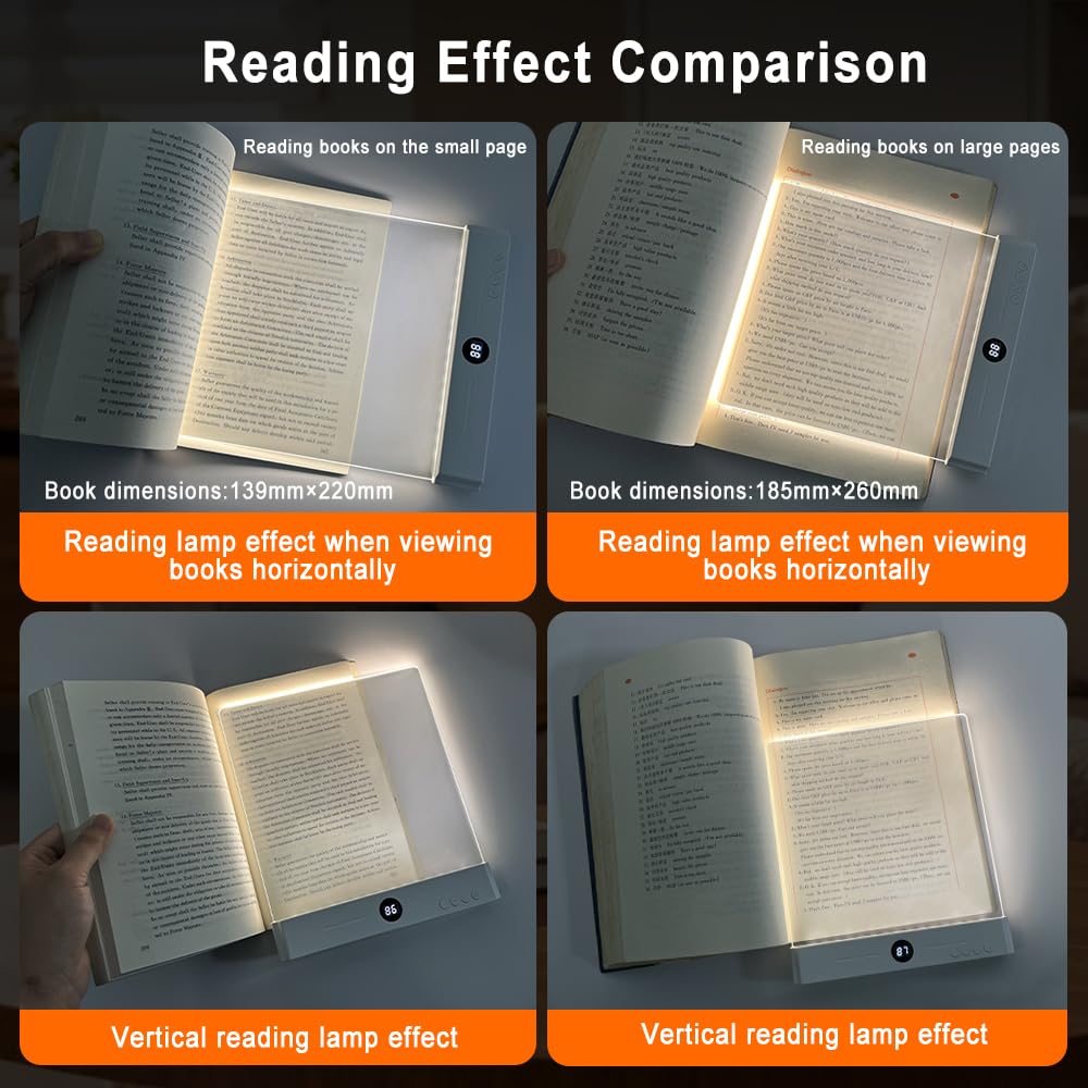 8.4" Rechargeable LED Flat Reading Light, 3 Color Modes Stepless Dimming Book Light with Timer, Eye-Care Brightness Adjustable Clear LED Reading Lamp for Bed, Study, Book Lovers, Dorm, Travel (white)