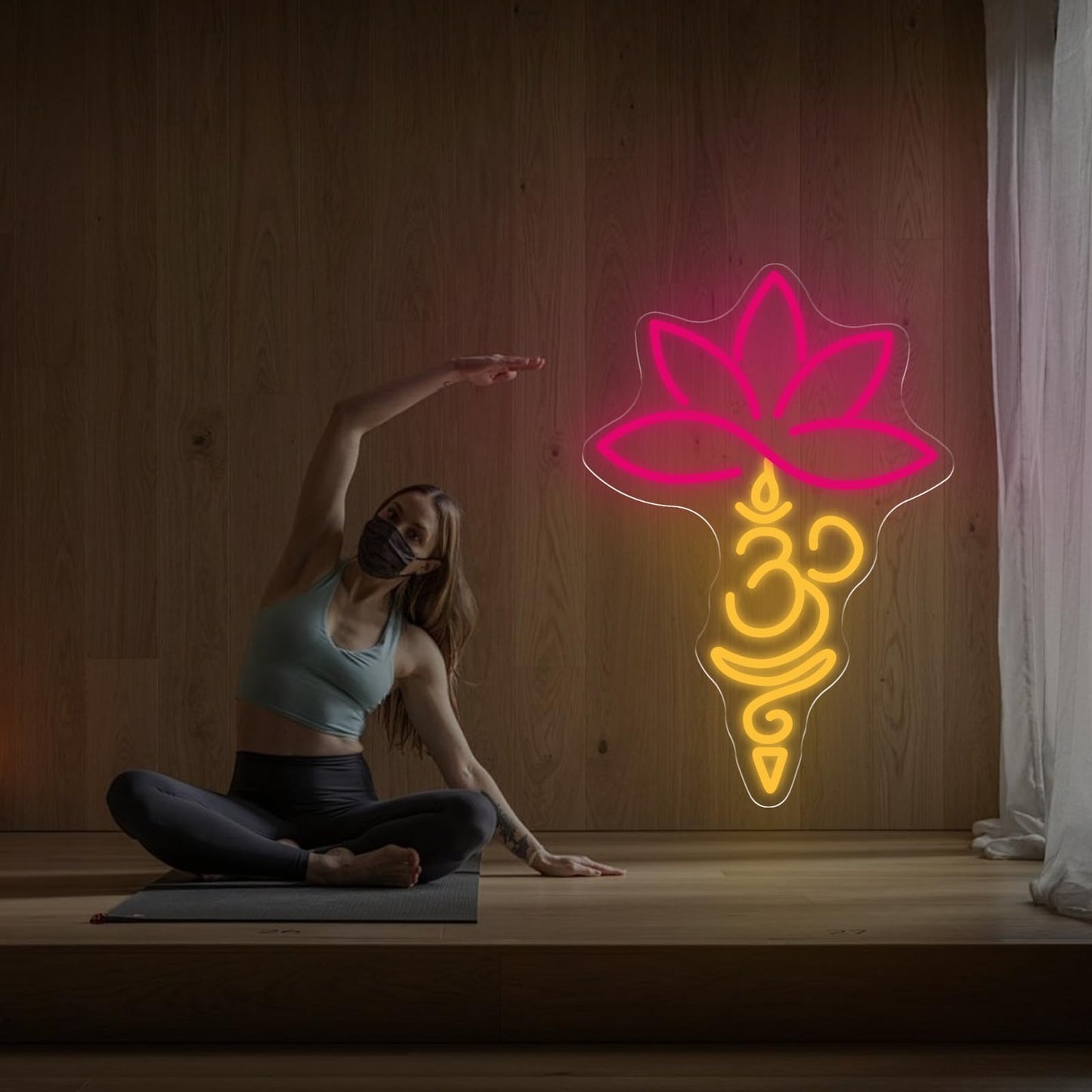 Lotus and OM Neon Sign, Dimmable USB LED Light for Yoga Studio, Meditation Room & Spiritual Wall Decor