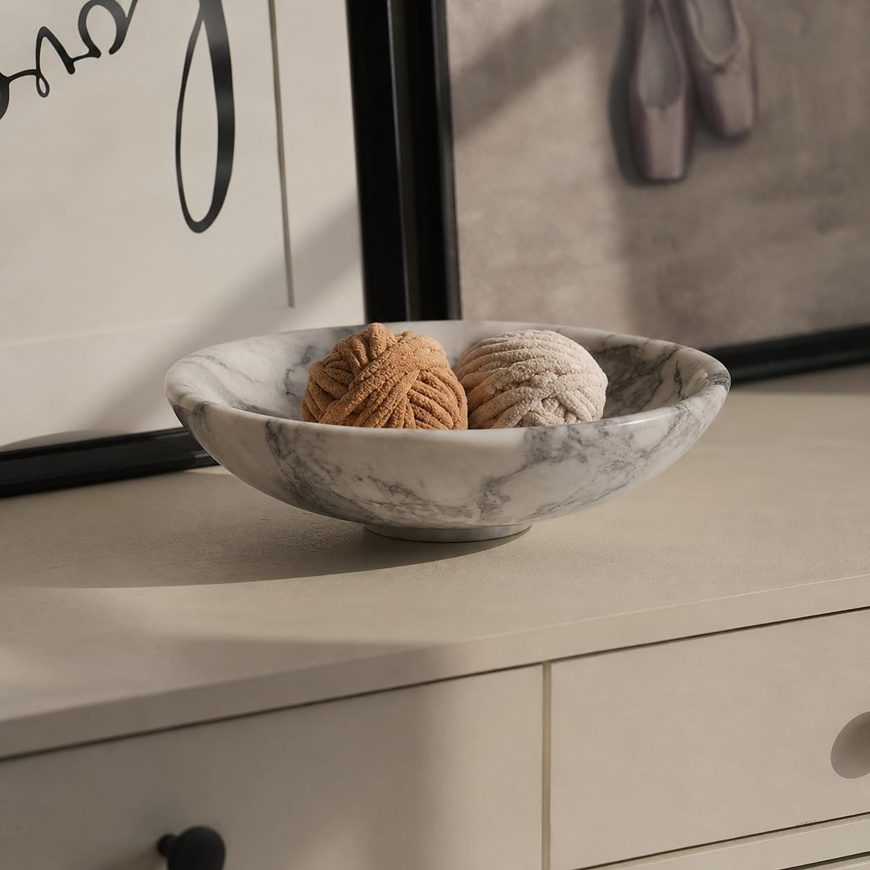 KROUJITY Marble Decorative Bowl Large White, Handcrafted Natural White-Grey Stone Bowl for Home Decor, 11" Large Entryway Bowl for Key, Coffee Table Bowl, Marble Fruit Bowl for Centerpiece