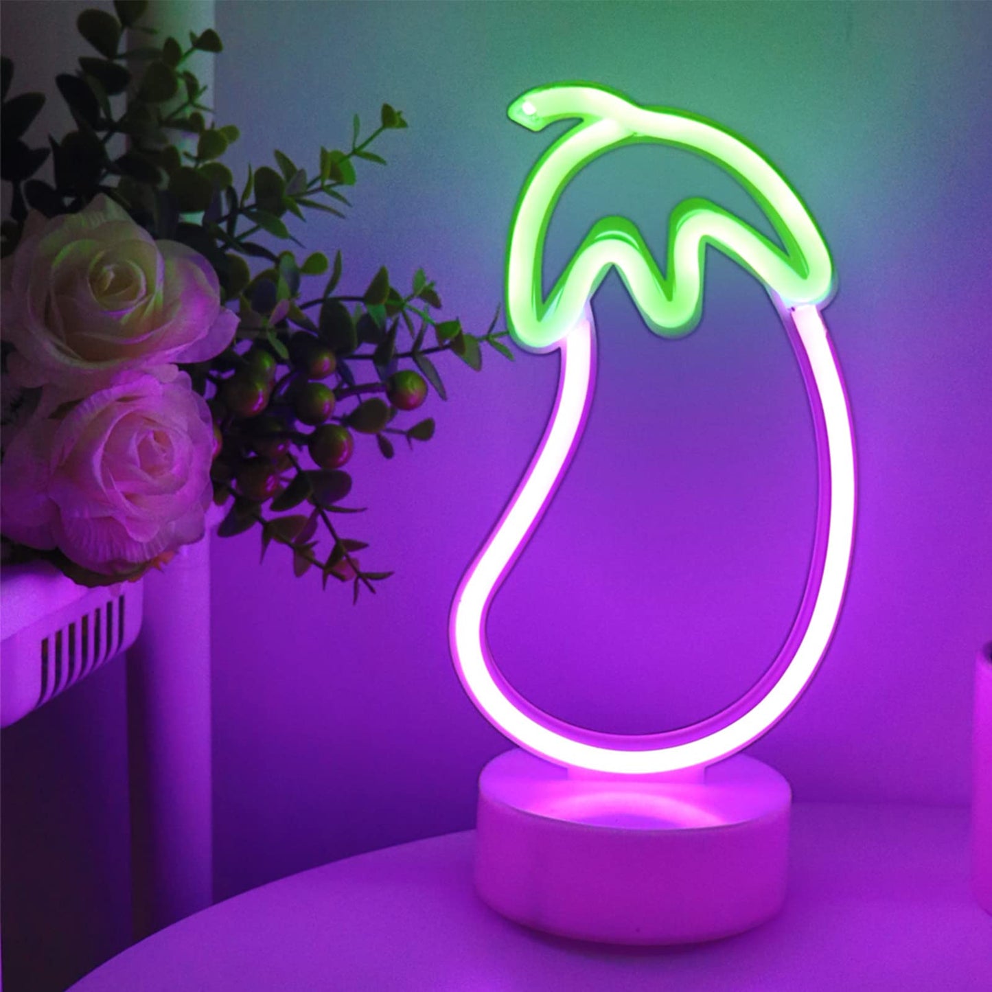ENUOLI Eggplant Shaped Neon Sign,LED Eggplant Neon Sign for Bedroom Purple Eggplant Lights USB/Battery Operated Lamp Purple Room Decor Light Up for Games Room Living Room Party