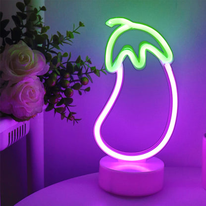 ENUOLI Eggplant Shaped Neon Sign,LED Eggplant Neon Sign for Bedroom Purple Eggplant Lights USB/Battery Operated Lamp Purple Room Decor Light Up for Games Room Living Room Party