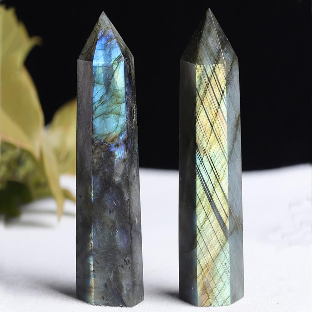 Natural Stone and Crystals Point Wand Reiki Healing Stone Rose Quartz Amethyst Home Decor Mineral Stones Crafts (5.9inch Wand Labradorite)