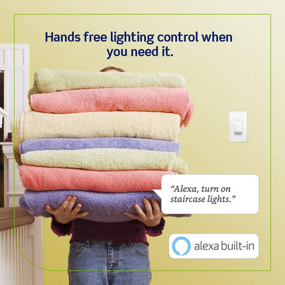 Leviton Decora Smart Switch, Wi-Fi 2nd Gen, Neutral Wire Required, Works with Matter, My Leviton, Alexa, Google Assistant, Apple Home/Siri & Wired or Wire-Free 3-Way, D215S-1RW, White