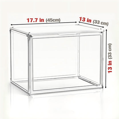 Extra Large Clear Acrylic Display Case with Magnetic Door Jumbo Storage Bin for Shoes, Boots, Handbags, Legos, Figures | Dust-Proof Stackable Organizer Box for Collectibles & Sports Gear