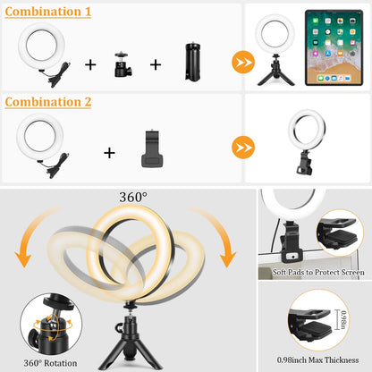 Ring Light with Tripod Stand&Clip Video Calls, Evershop 5" Video Conference Halo Light 3 Light Colors+10 Brightness 360°Rotate Led Ring Light Stand Desk for Makeup PC Zoom Meeting YouTube TiKTok