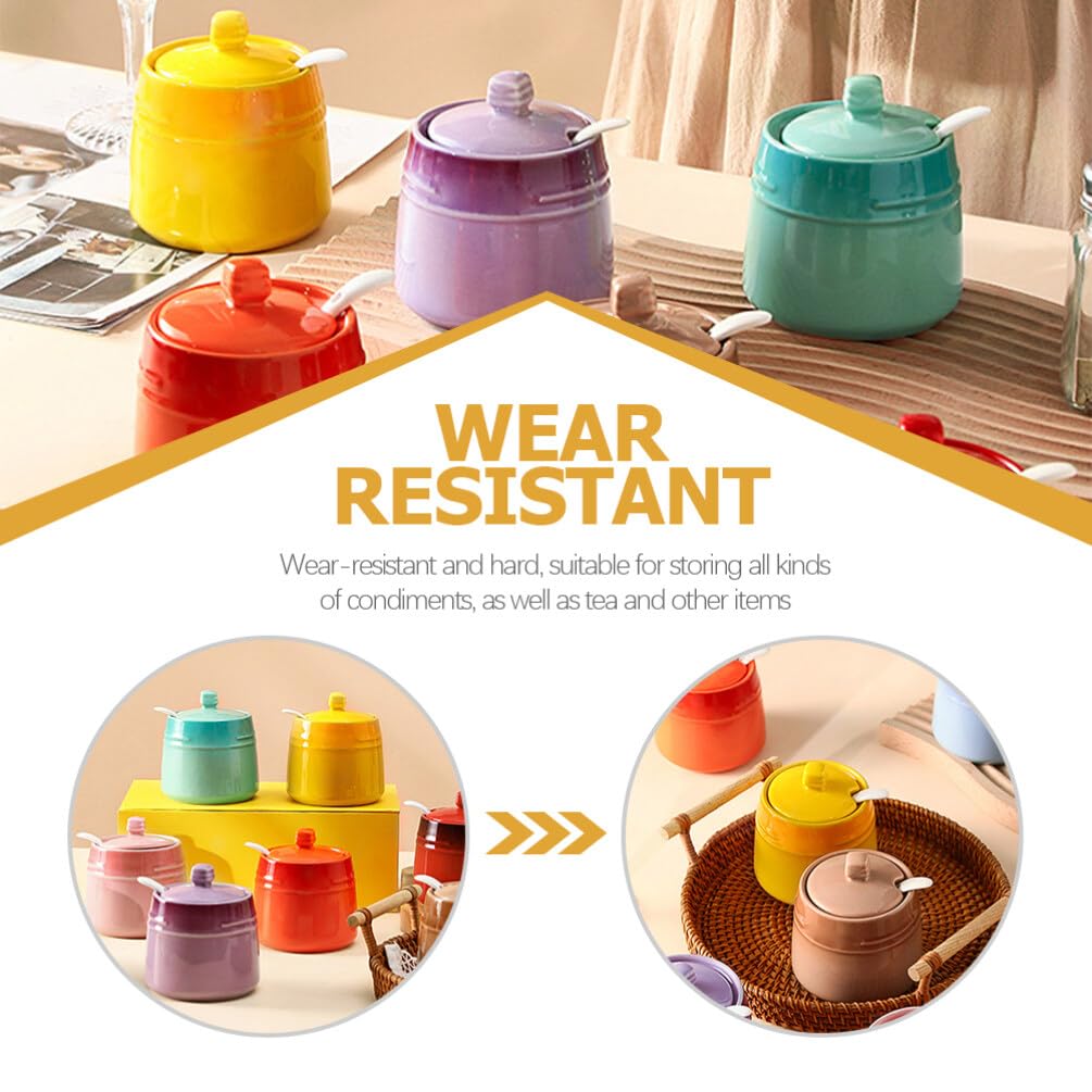 Kichvoe Ceramic Seasoning Jar with Spoon Salt Container Sugar Canister Condiment Storage Bottle for Kitchen Dining Table 3.81X3.34X2.24 Inches