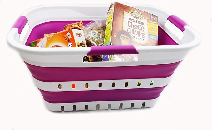 SAMMART 30L Collapsible 3 Handled Plastic Laundry Basket
