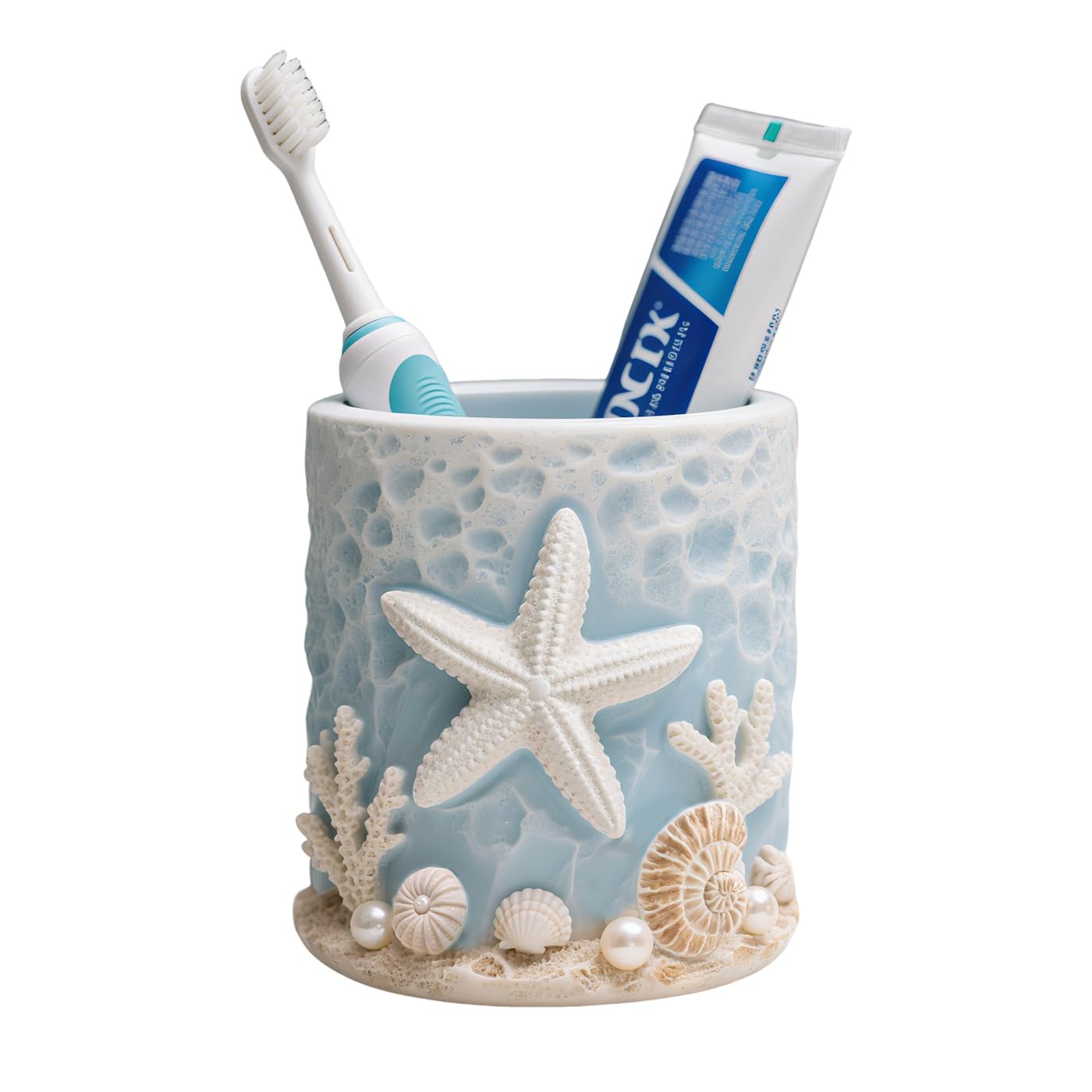 WAIT FLY Resin Starfish Toothbrush Holder, Toothbrush Organizer and Toothpaste Holder Beach Theme Bathroom Decor