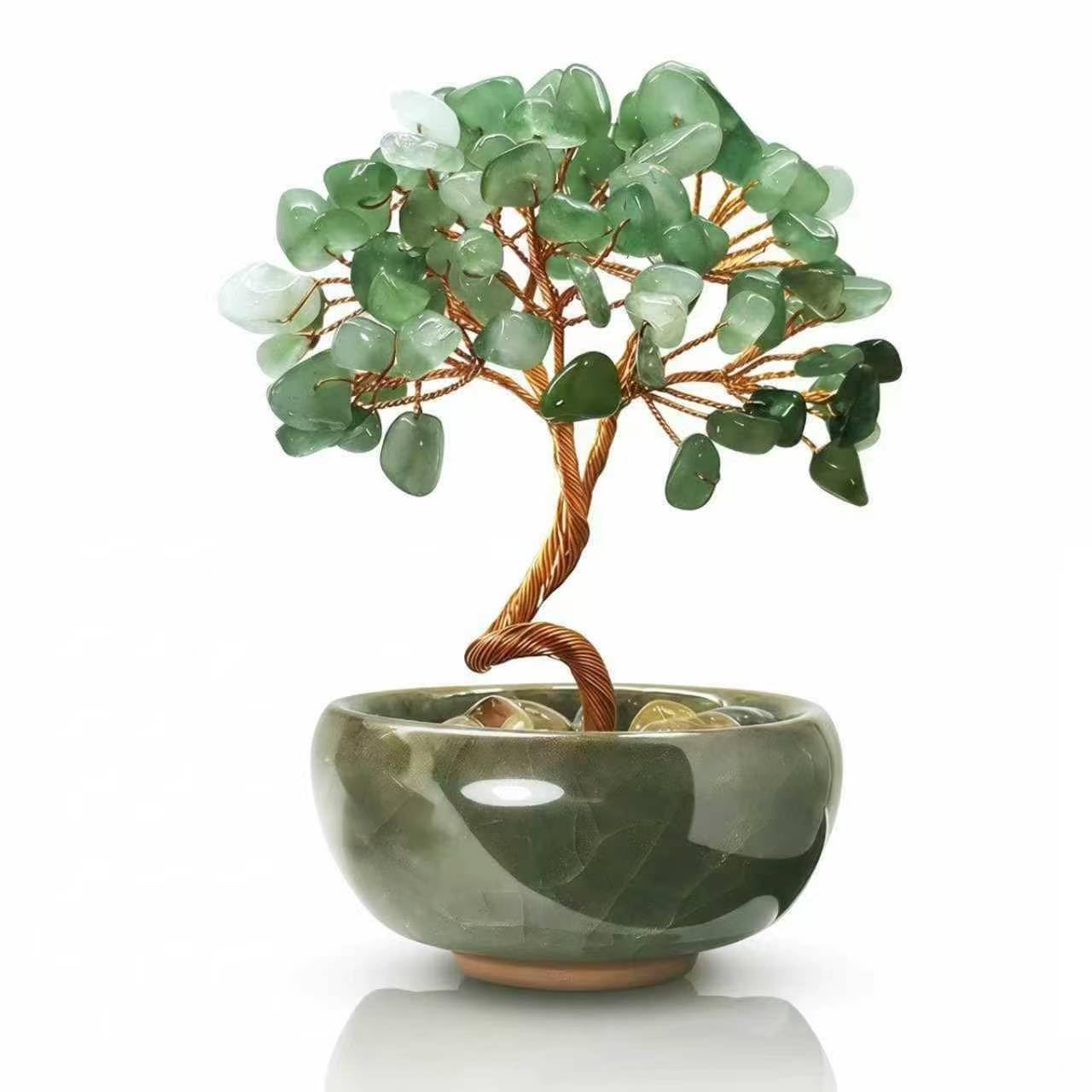 Green Aventurine Crystal Money Tree Bonsai for Entryway Wealth Corner Office Desk Store Front Decor