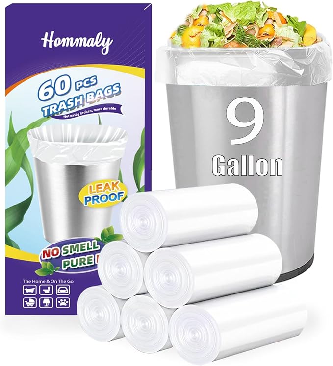 9 Gallon 60pcs Clear Trash Bags Strong Clear Garbage Bags, Bathroom Trash Can