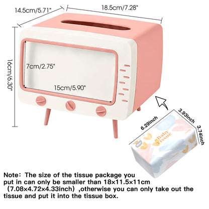 SGVAHY Tissue Box Holder Retro TV Tissue Box Cover Cute and Practical Cell Phone Holder Tampon Holder for Bathroom Kitchen Bedroom Dressers Desks and Tables Night Stands Creative Gift (TV Pink)