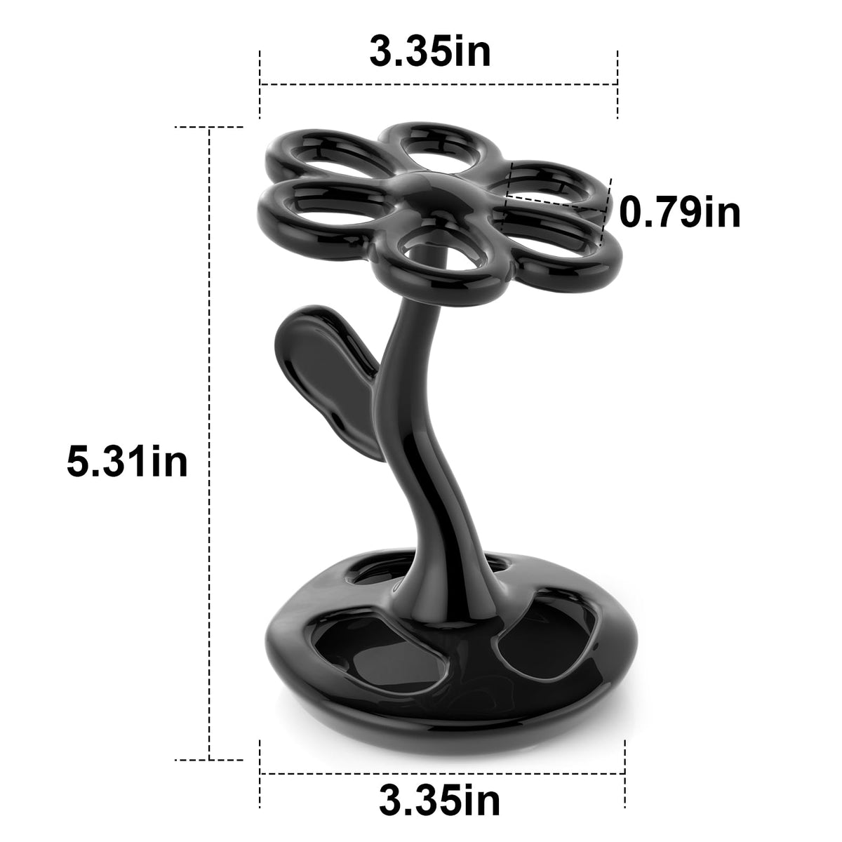 Ceramic Toothbrush Holder, Creative Flower-Shaped Toothbrush Stand for Bathroom, Multifunctional Storage for Toothbrushes & Makeup Brushes, Fits Handles < 0.47 Inches, 3 Colors (Black)