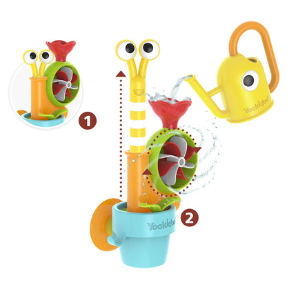 Yookidoo Toddler Baby Bath Toy (Ages 1-3) Garden Adventure Set Bundle: Snail & Flower with Watering Can (Mold Free) Attach to Any Tub, Shower Fun for Bath Time - Great for Boys , Girls , & Kids