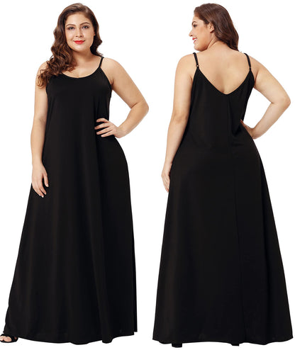 Wolddress Womens 2025 Casual Sleeveless Sundress Plus Size Loose Plain Long Summer Beach Maxi Dress with Pockets Black 2X
