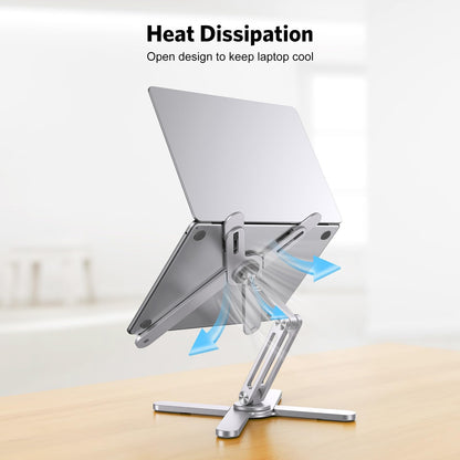 OMOTON 360° Rotating Laptop Stand Riser for Desk, Ergonomic Foldable Computer Stand Adjustable Height Angles for Collaborative Work, Easy Storage Fit Macbooks,All Laptops up to 16 inches, Silver