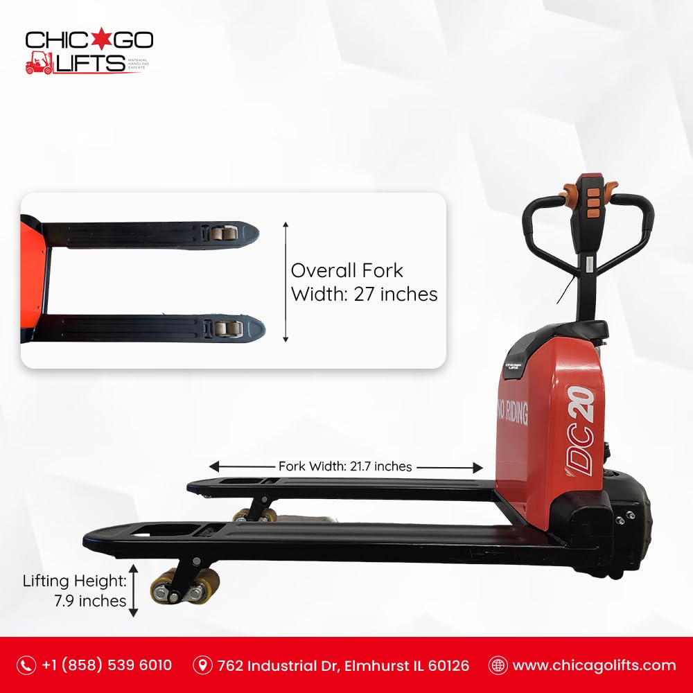 Chicago Lifts Electric Pallet Jack 4400lbs Capacity Economy Pallet Truck Lithium Battery Type Jack 48" x27" Fork