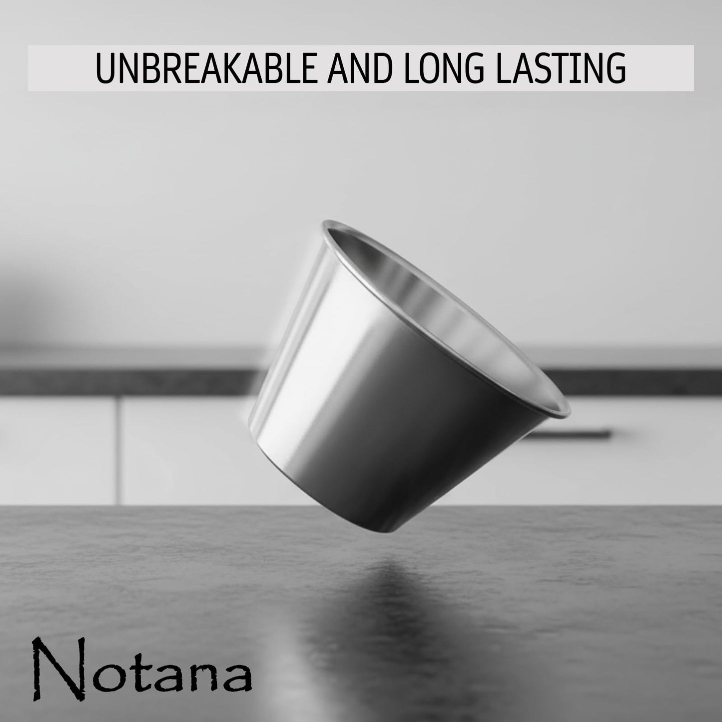 Notana Smooth Stainless Steel Round Cup - 2.5 oz Metal Sauce Cup Set - Stainless Steel Ramekin for Kitchen Use, Restaurant Stainless Sauce and Dipping Cup 12 Pack