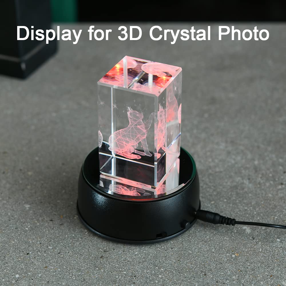 IFOLAINA Rotating Display Stand Led Light Base Colorful Lighted Spinning Statue Tumbler Display Platform for Cup Bowl Trophy Crystal Glass Art - Black