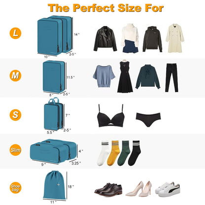 Compression Packing Cubes, Lumesner 8 Set Travel Packing Cubes for Carry on Suitcases, Compression Suitcase Organizers Bag Set & Travel Cubes (8-piece,Blue)