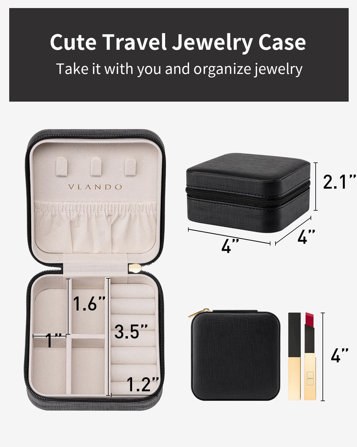 VLANDO Travel Jewelry Case - Teacher Appreciation Gifts for Women - Small Jewelry Travel Organizer Box Travel Essentials Gift for Teen Girl Women - Black*6 pack