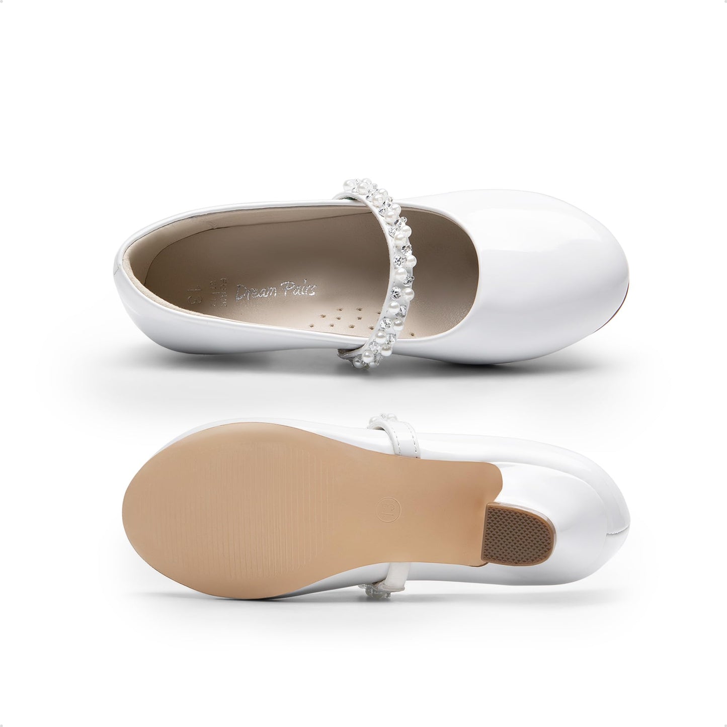 DREAM PAIRS Girls Party Shoes Low Heels for Little Big Girl Mary Jane Shoes with Pearl Rhinestones Flower Girl Pumps Princess Wedding,Size 3 Big Kid,White,SDFL2403K