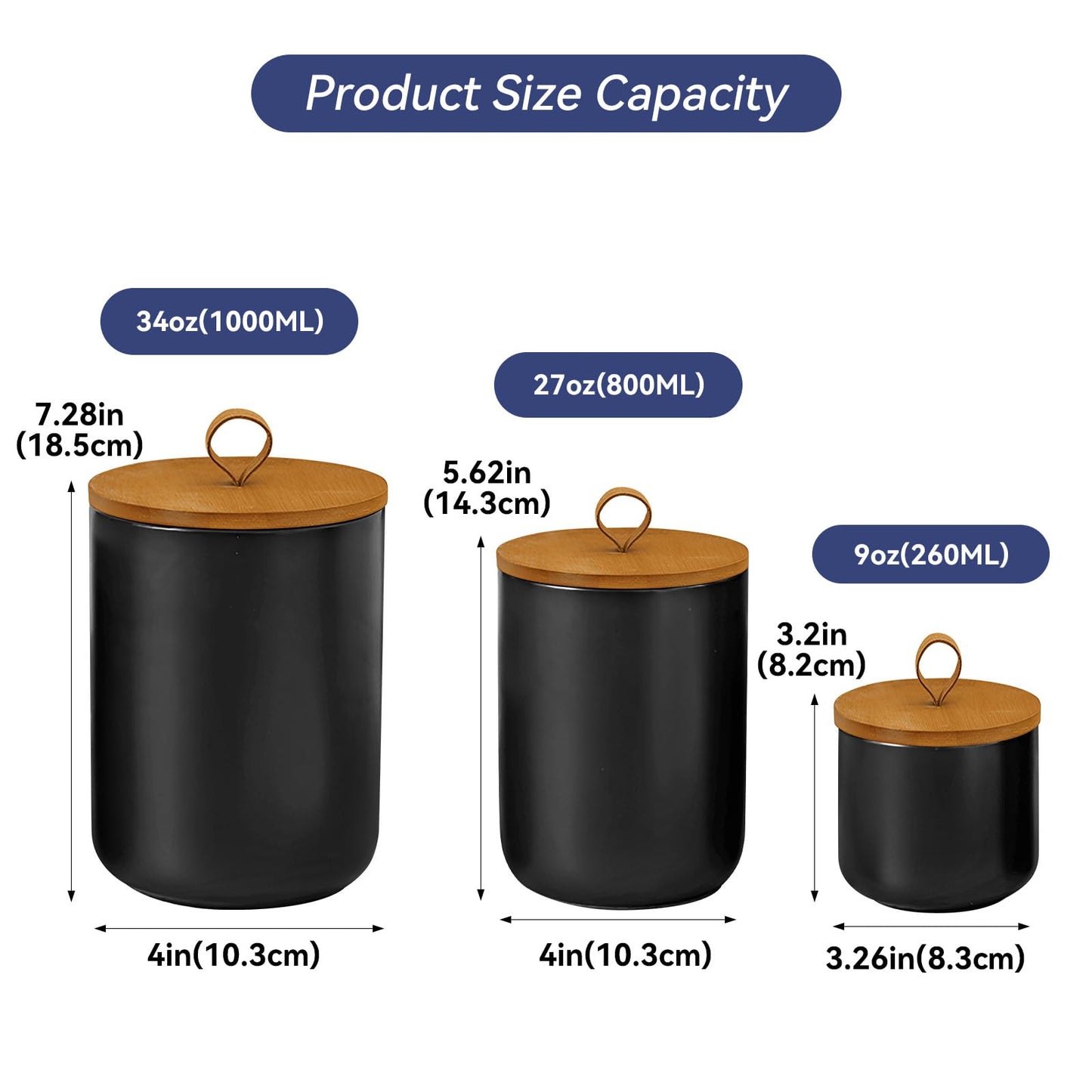 Jueison Ceramic Storage Jars, Modern Elegant Highly Polished Airtight Gorgeous Storage Canisters with Wooden Lid Small Food Stroage Jar for Kitchen Spice Tea Vanilla Sugar Coffee Beans (Black trumpet)